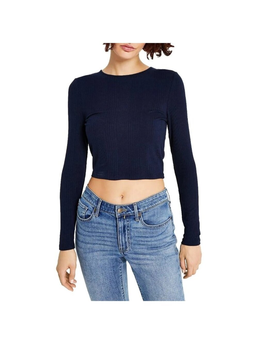 Tommy Jeans Womens Cut-Out Cropped Pullover Top Navy Blue Size S NWT